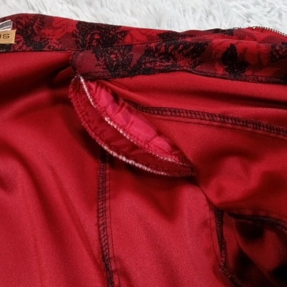 Notations Womens Jacket Red Petite Large Floral Zip Up Shoulder Pads Stretch PL - Picture 11 of 13